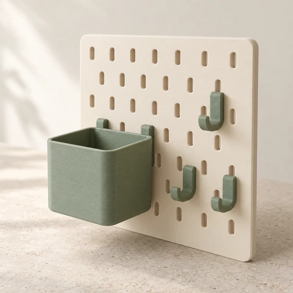 Ảnh minh họa AI: Cốc treo Pegboard — Xanh sage